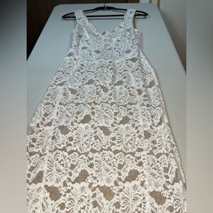 Chic Strapless White Corset Lace Dress Floor length